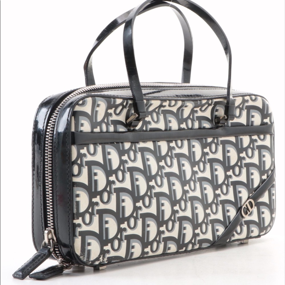Christian Dior Patent Leather Metal Fabric Coated Canvas